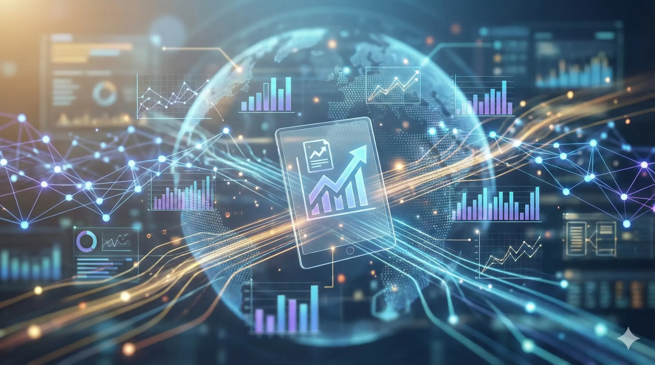 Digital marketing analytics and reporting dashboard showing SEO performance, keyword tracking, social media metrics, and growth charts